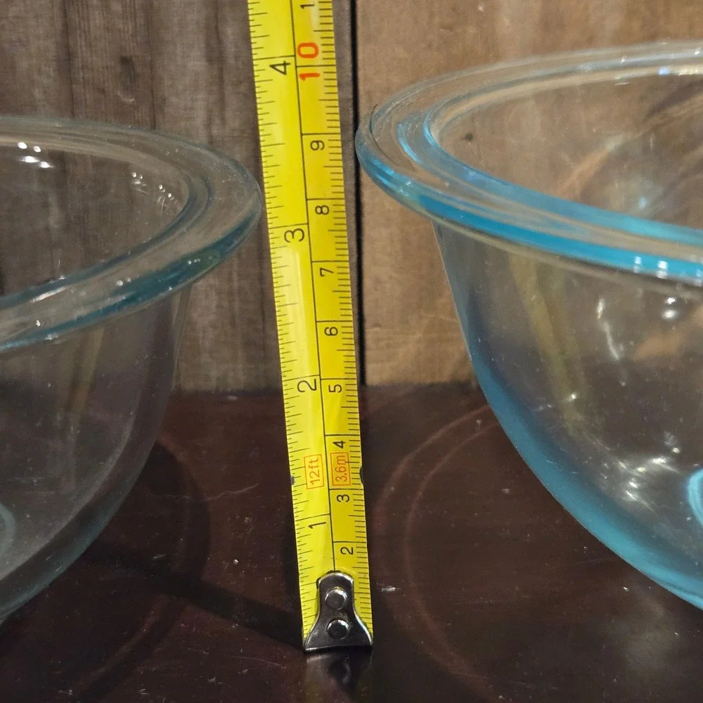 Vtg Pyrex Clear Blue Glass Nesting Mixing Bowls Set of 3 Prep 1 - 2.5 qt Serving